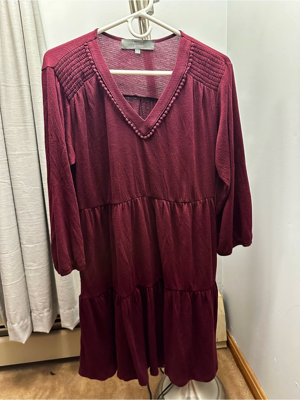 bäckström Tiered Mini Dress in Burgundy Size Large Like New